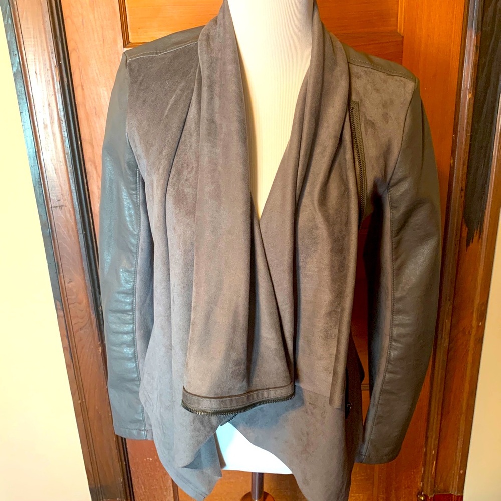 BLANK NYC NWOTGrey draped front zip up vegan leather jacket size small